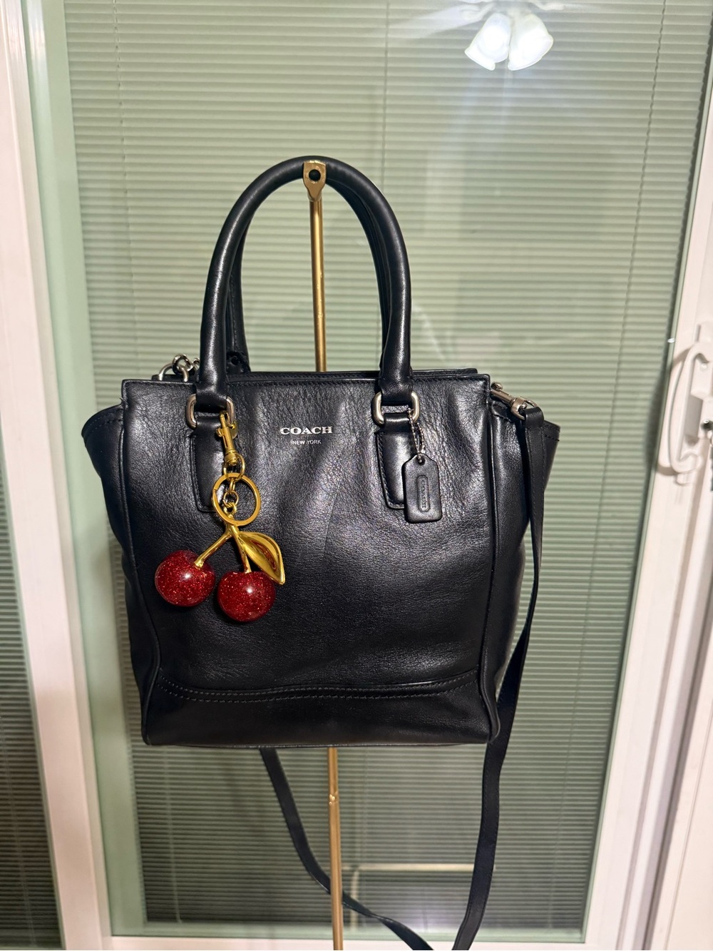 COACH Legacy Leather Mini Tanner
Black Crossbody Tote Bag Cherries not included